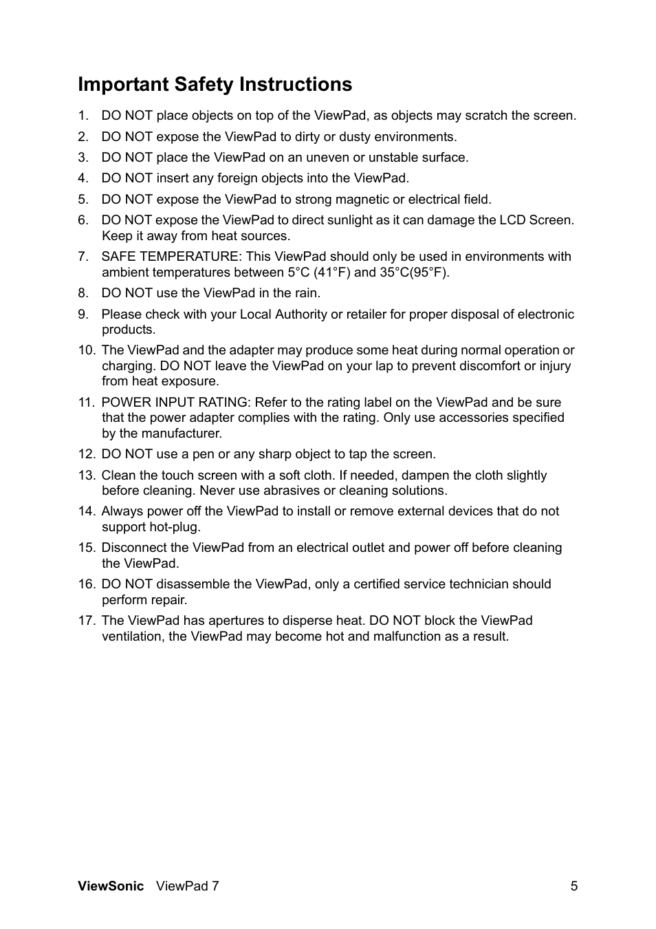 Important safety instructions | VIEWSONIC VS13761 User Manual | Page 6 / 67