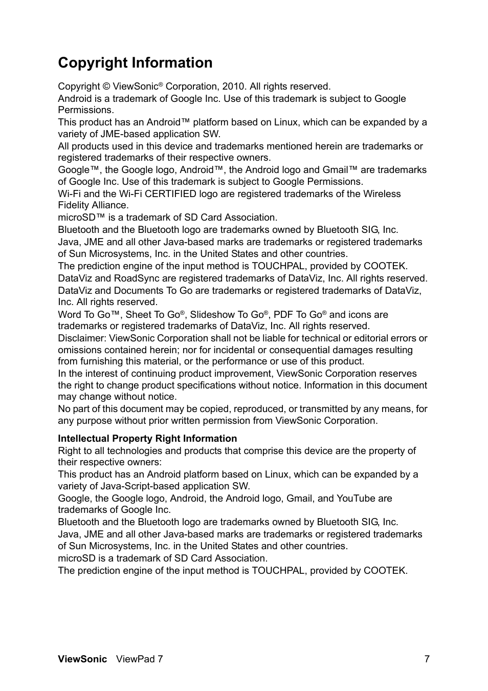 Copyright information | VIEWSONIC VS13761 User Manual | Page 8 / 67
