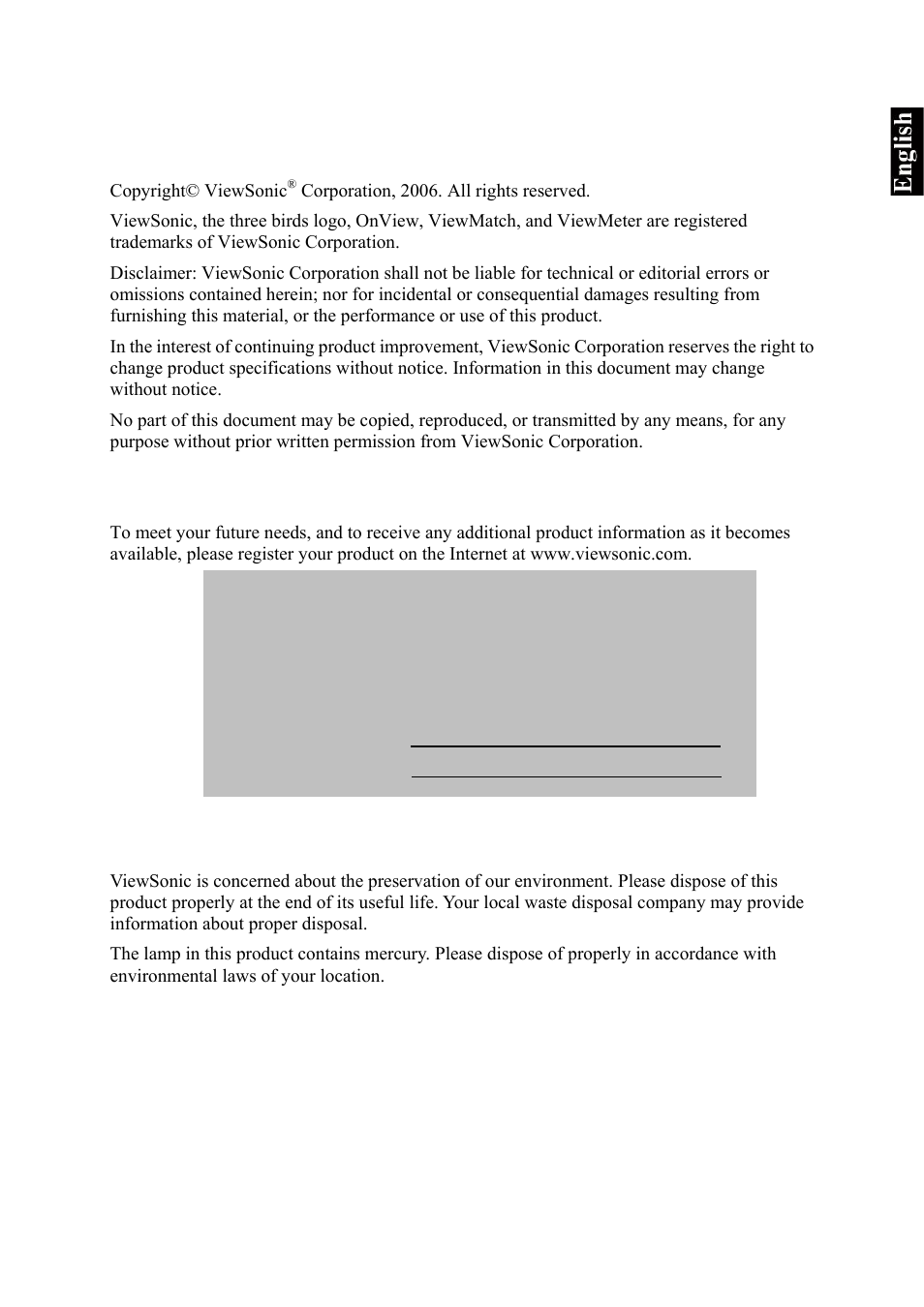 Copyright information, Product registration, For your records | VIEWSONIC VS10945-1G User Manual | Page 4 / 113