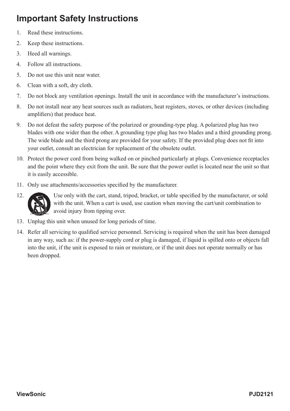 Important safety instructions | VIEWSONIC PJD2121 VS12617 User Manual | Page 3 / 36