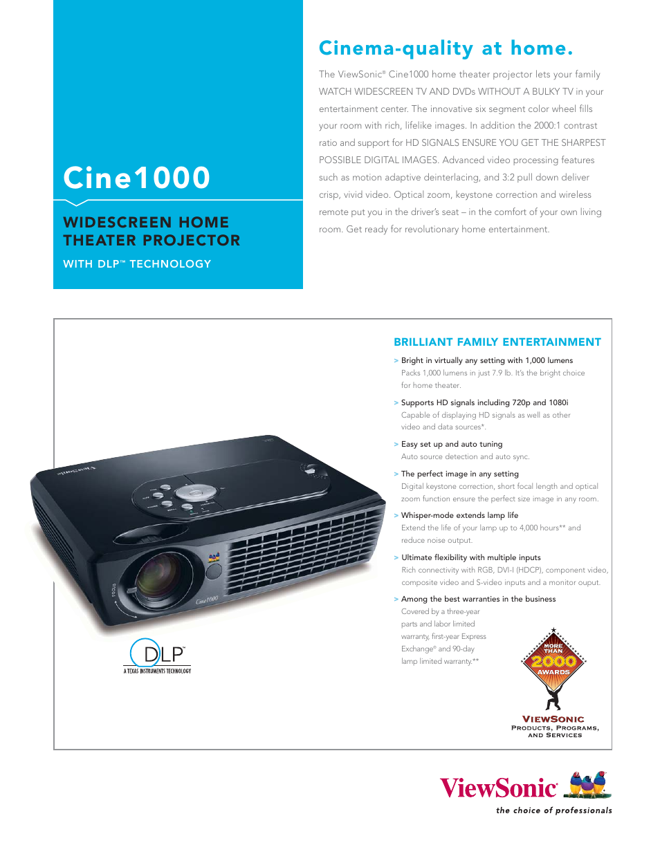 VIEWSONIC CINE1000 User Manual | 2 pages