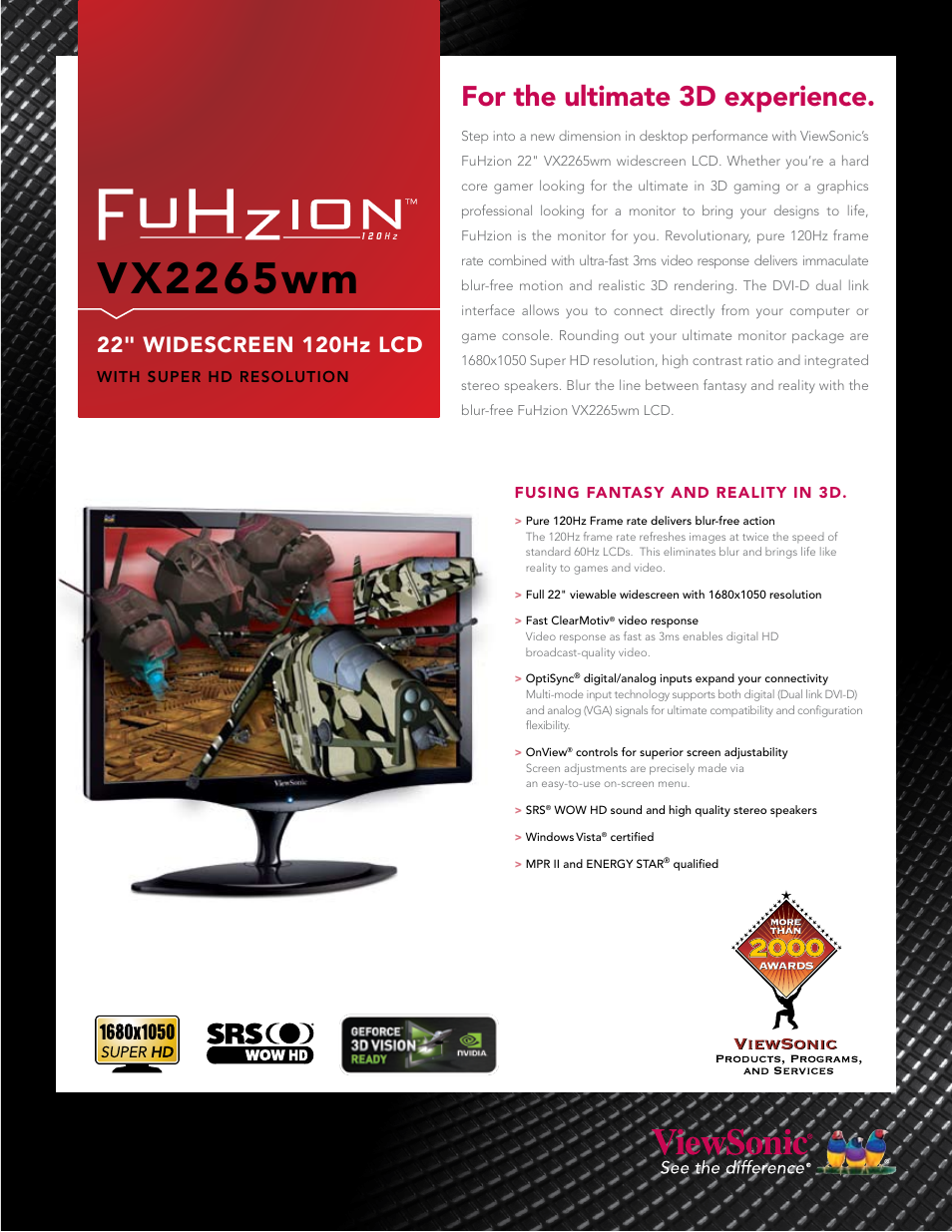 VIEWSONIC FuHzion VX2265wm User Manual | 2 pages