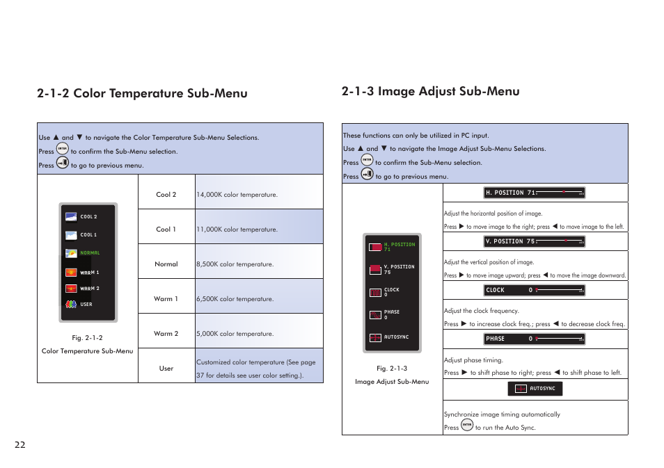 1-2 color temperature sub-menu, 1-3 image adjust sub-menu | VIEWSONIC Precision VS11856 User Manual | Page 26 / 60