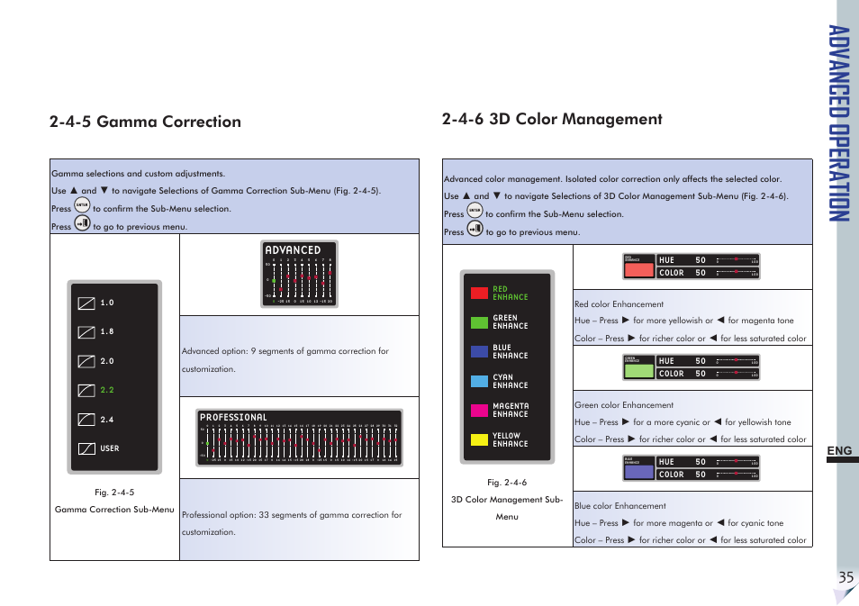 Advanced operation, 4-5 gamma correction, 4-6 3d color management | Advanced, Professional | VIEWSONIC Precision VS11856 User Manual | Page 39 / 60