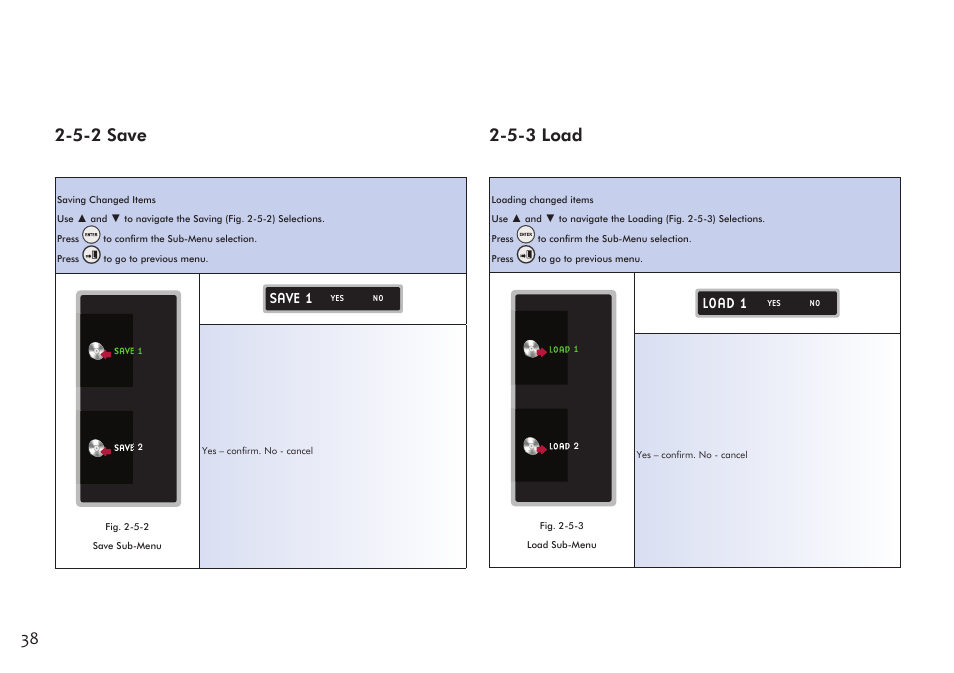 5-2 save, 5-3 load, Save 1 | Load 1 | VIEWSONIC Precision VS11856 User Manual | Page 42 / 60