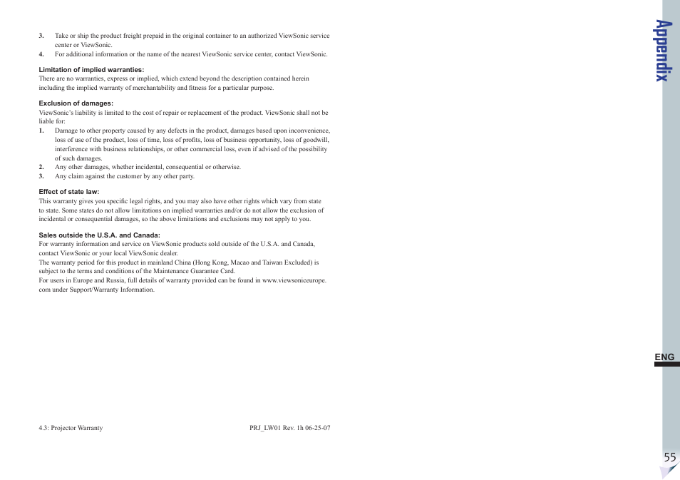 Appendix | VIEWSONIC Precision VS11856 User Manual | Page 59 / 60
