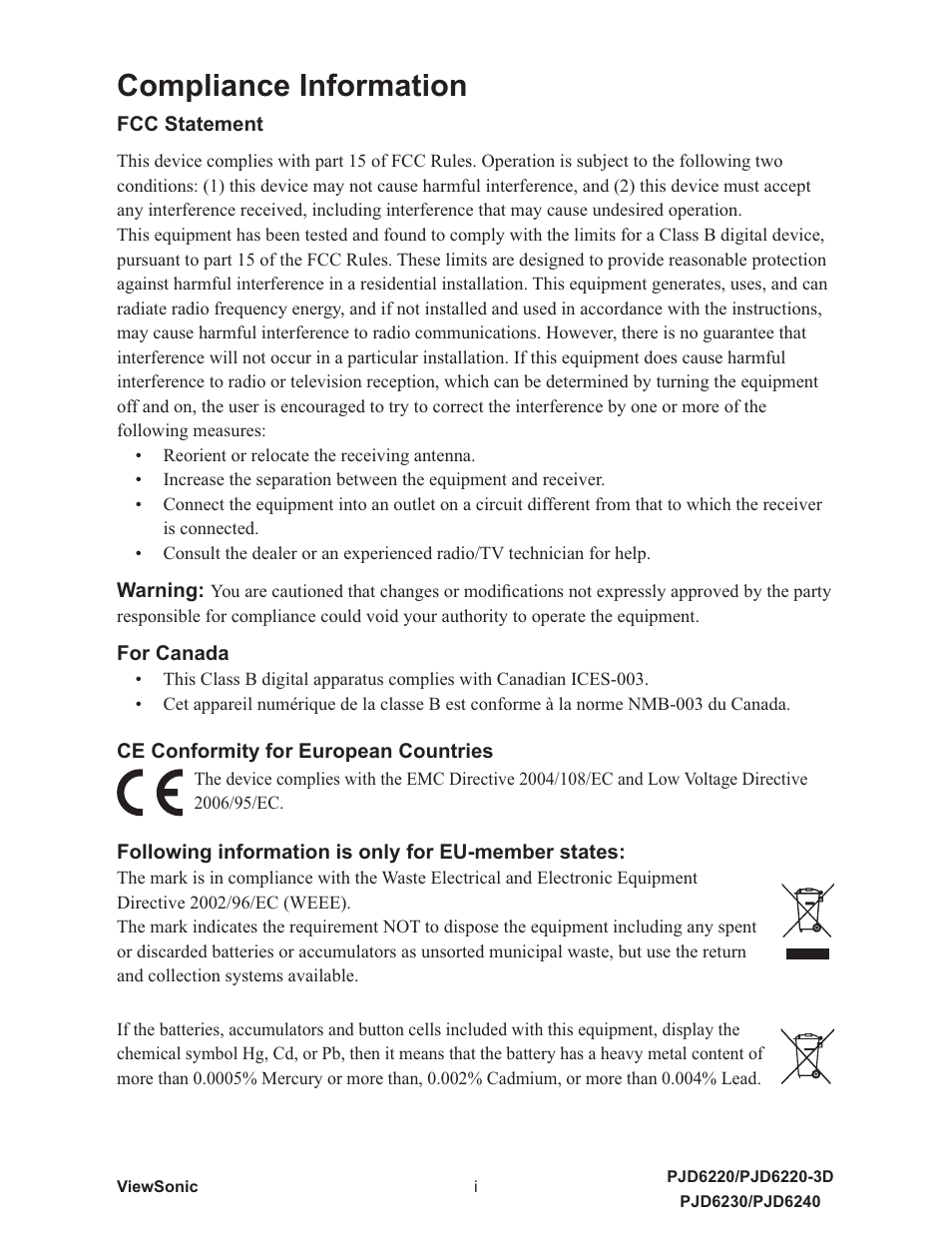 Compliance information | VIEWSONIC VS11986 User Manual | Page 4 / 55