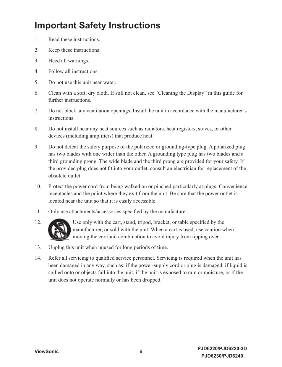 Important safety instructions | VIEWSONIC VS11986 User Manual | Page 5 / 55