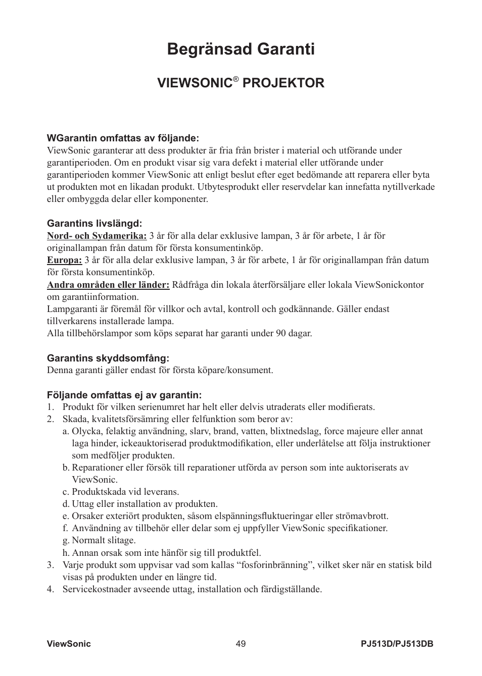 Begränsad garanti, Viewsonic, Projektor | VIEWSONIC VS11959 User Manual | Page 55 / 57
