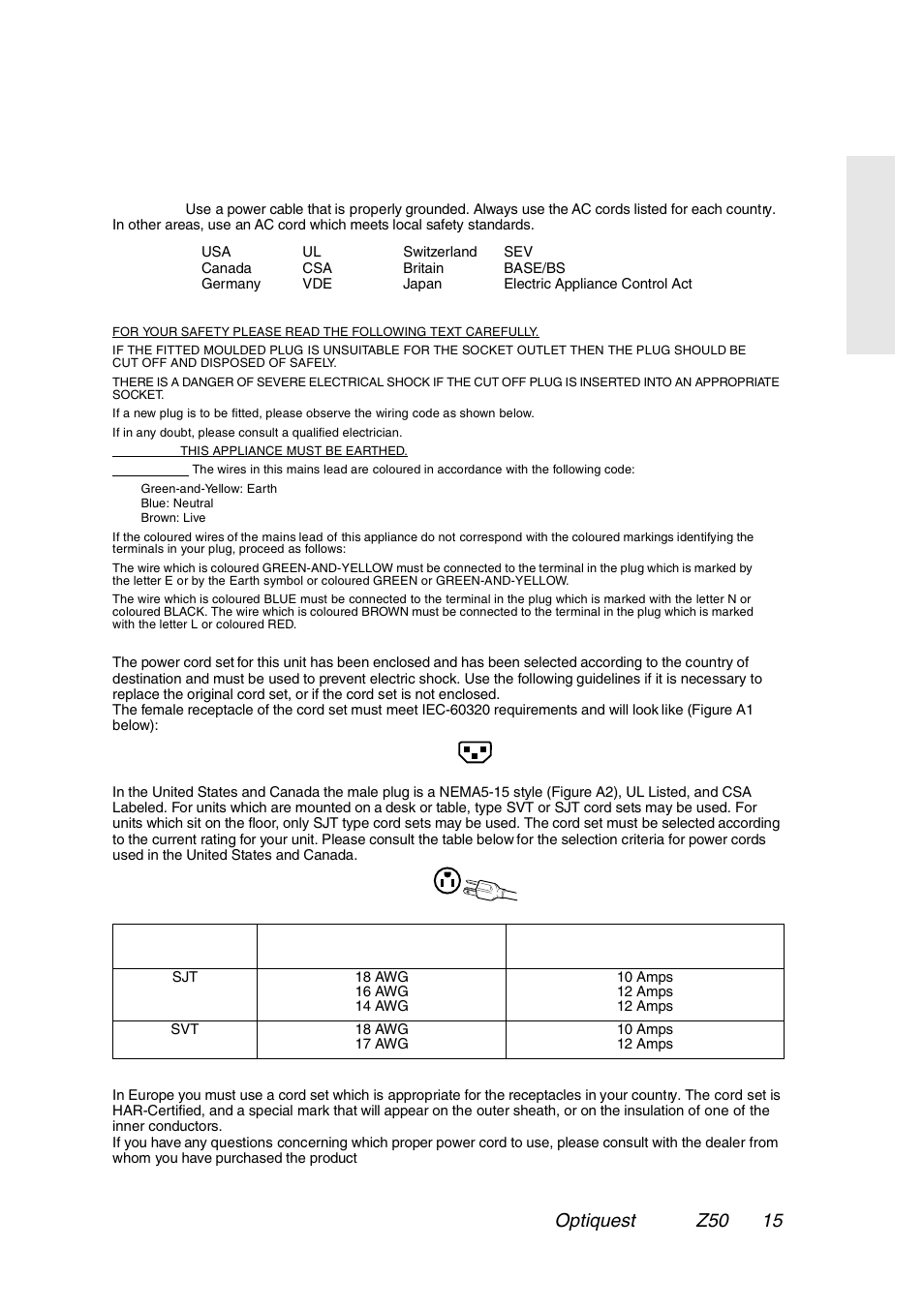 Appendix, Power cord safety guidelines | VIEWSONIC Optiquest Z50 User Manual | Page 16 / 18