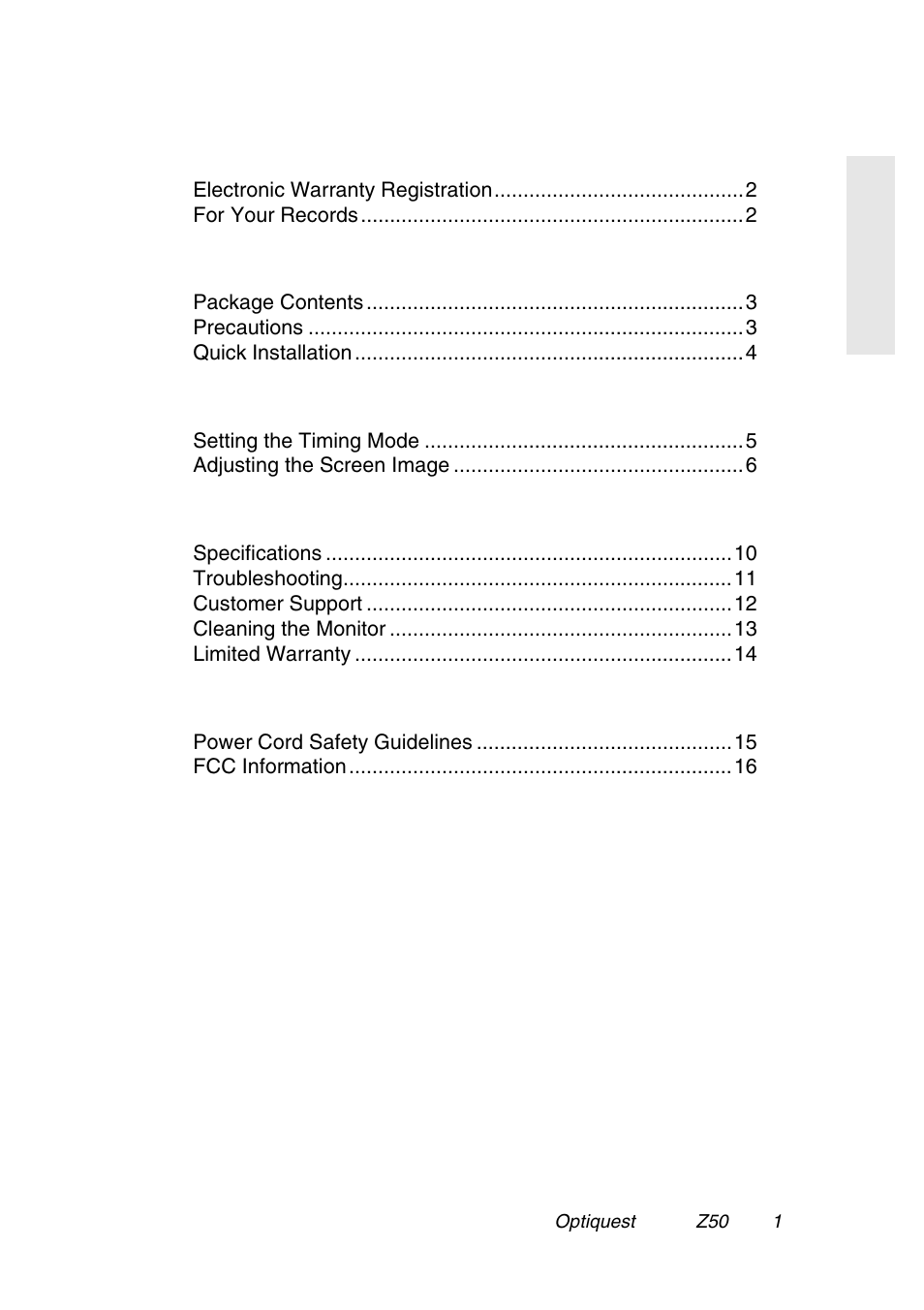 VIEWSONIC Optiquest Z50 User Manual | Page 2 / 18