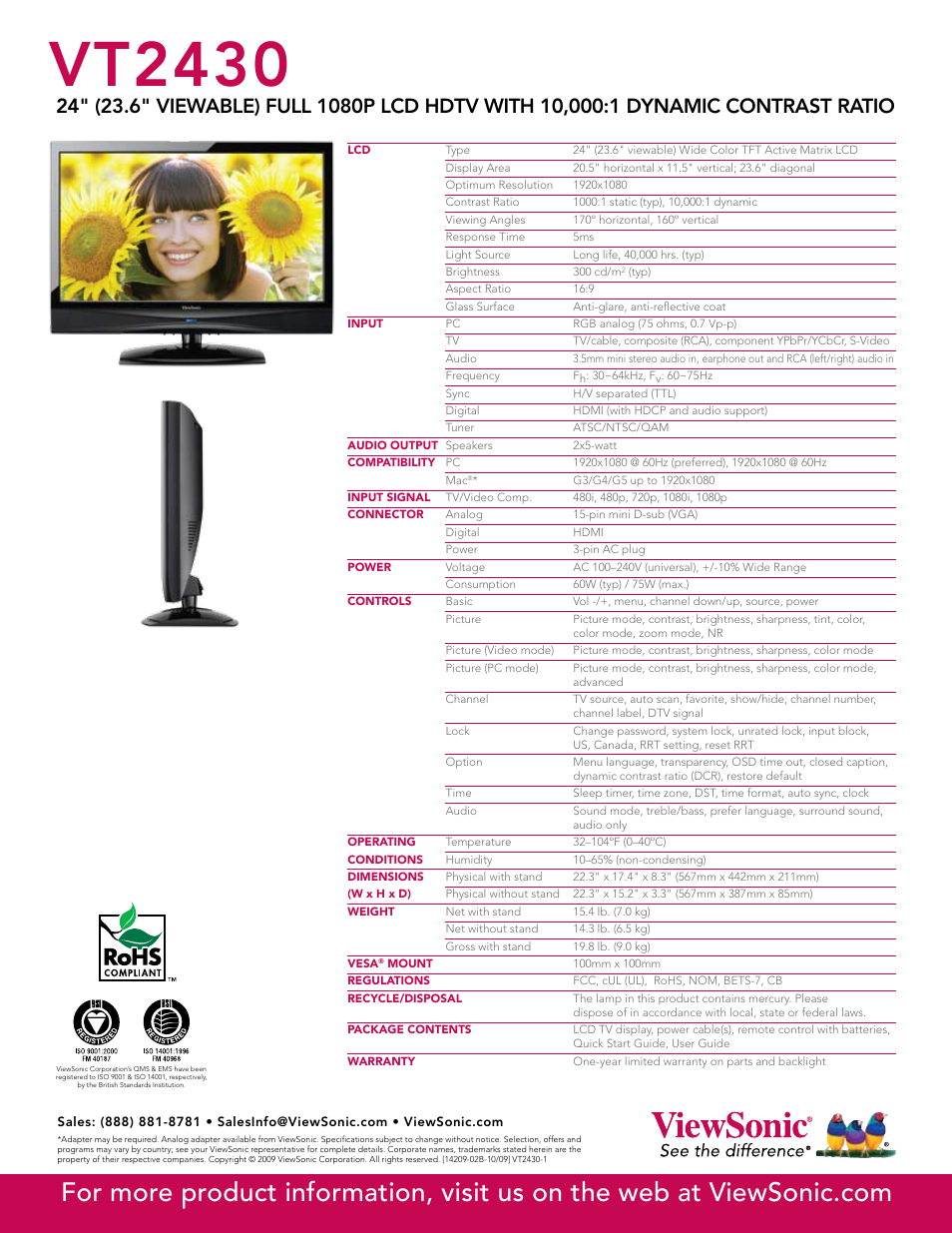 Vt2430 | VIEWSONIC VT2430 User Manual | Page 2 / 2