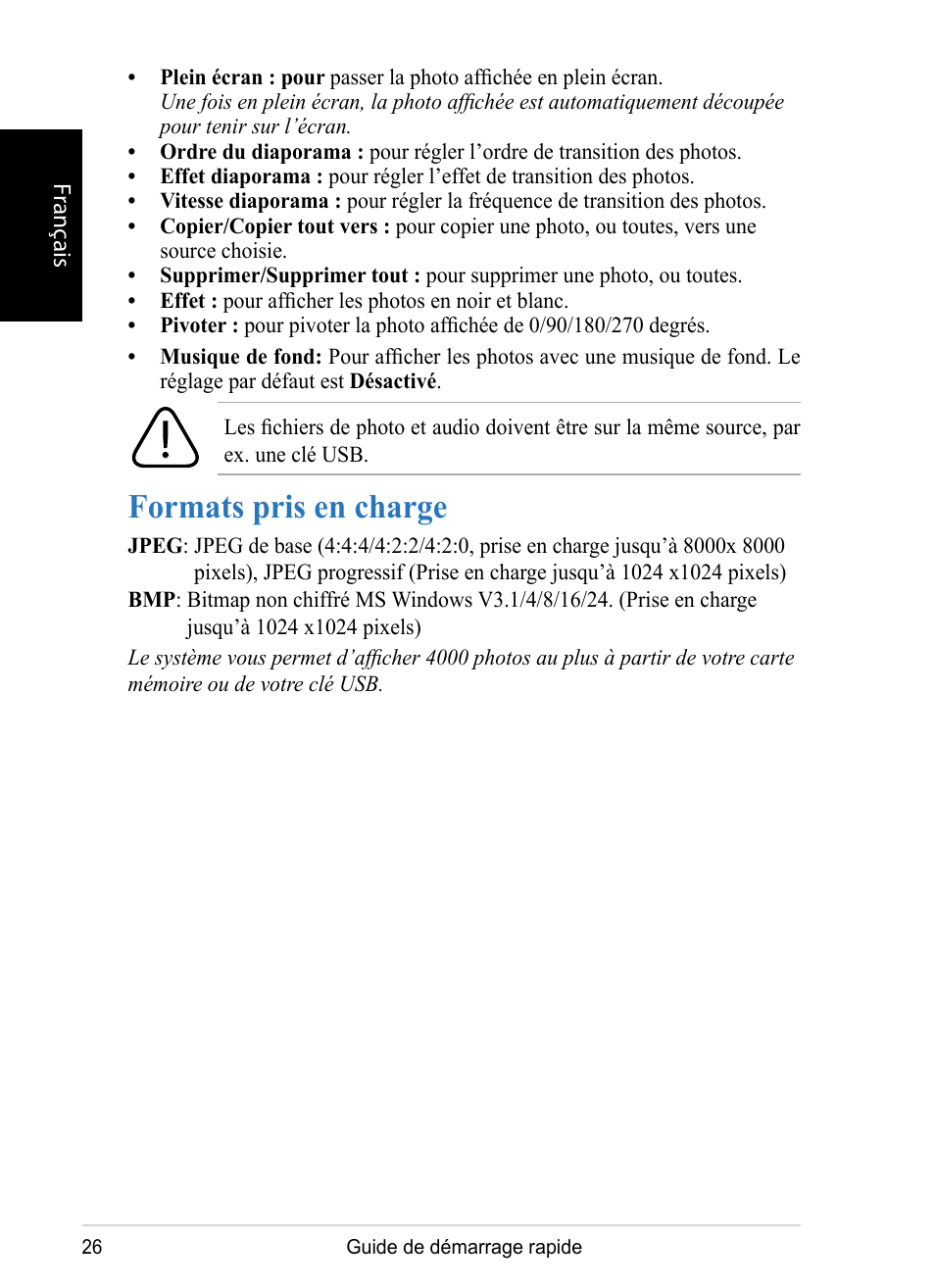 Formats pris en charge | VIEWSONIC DPX1002 User Manual | Page 26 / 47