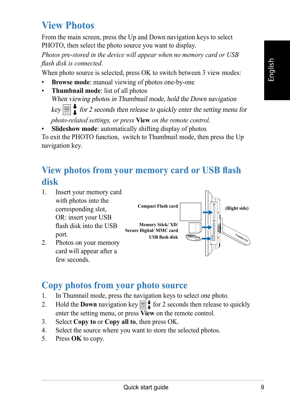 View photos, Copy photos from your photo source | VIEWSONIC DPX1002 User Manual | Page 9 / 47