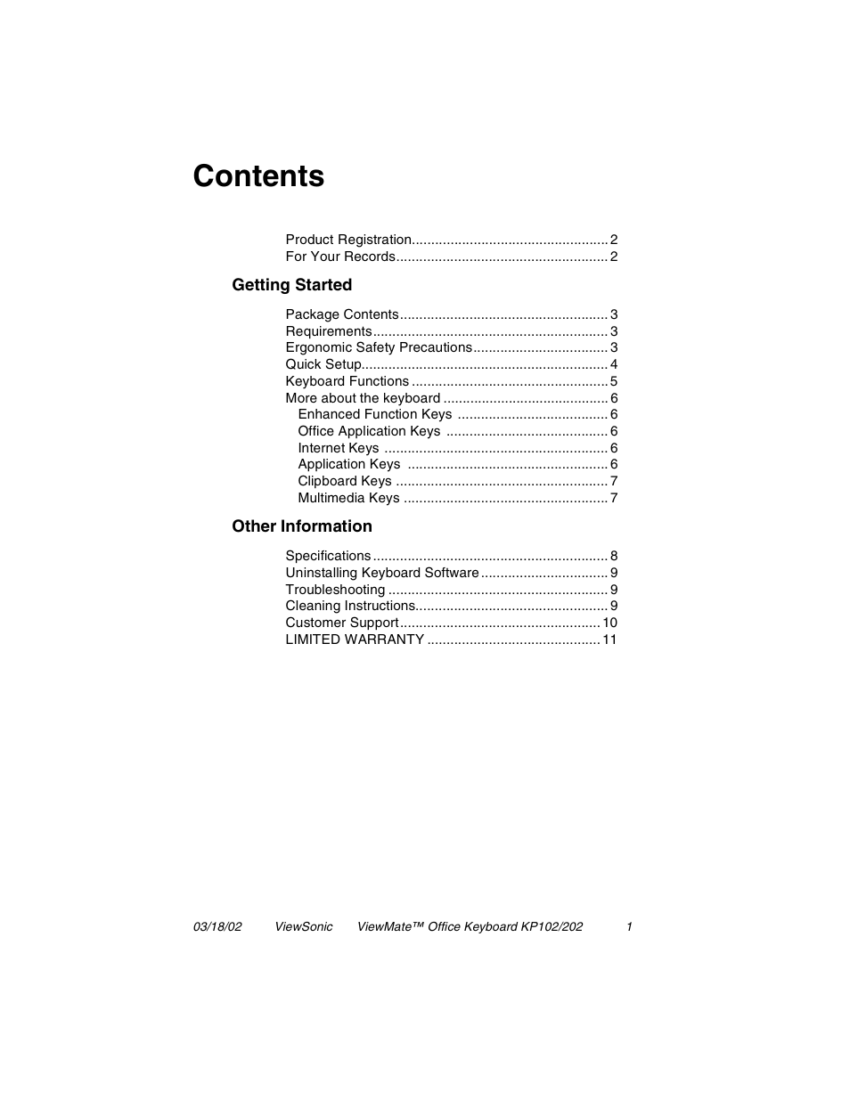 VIEWSONIC KP102 User Manual | Page 2 / 13