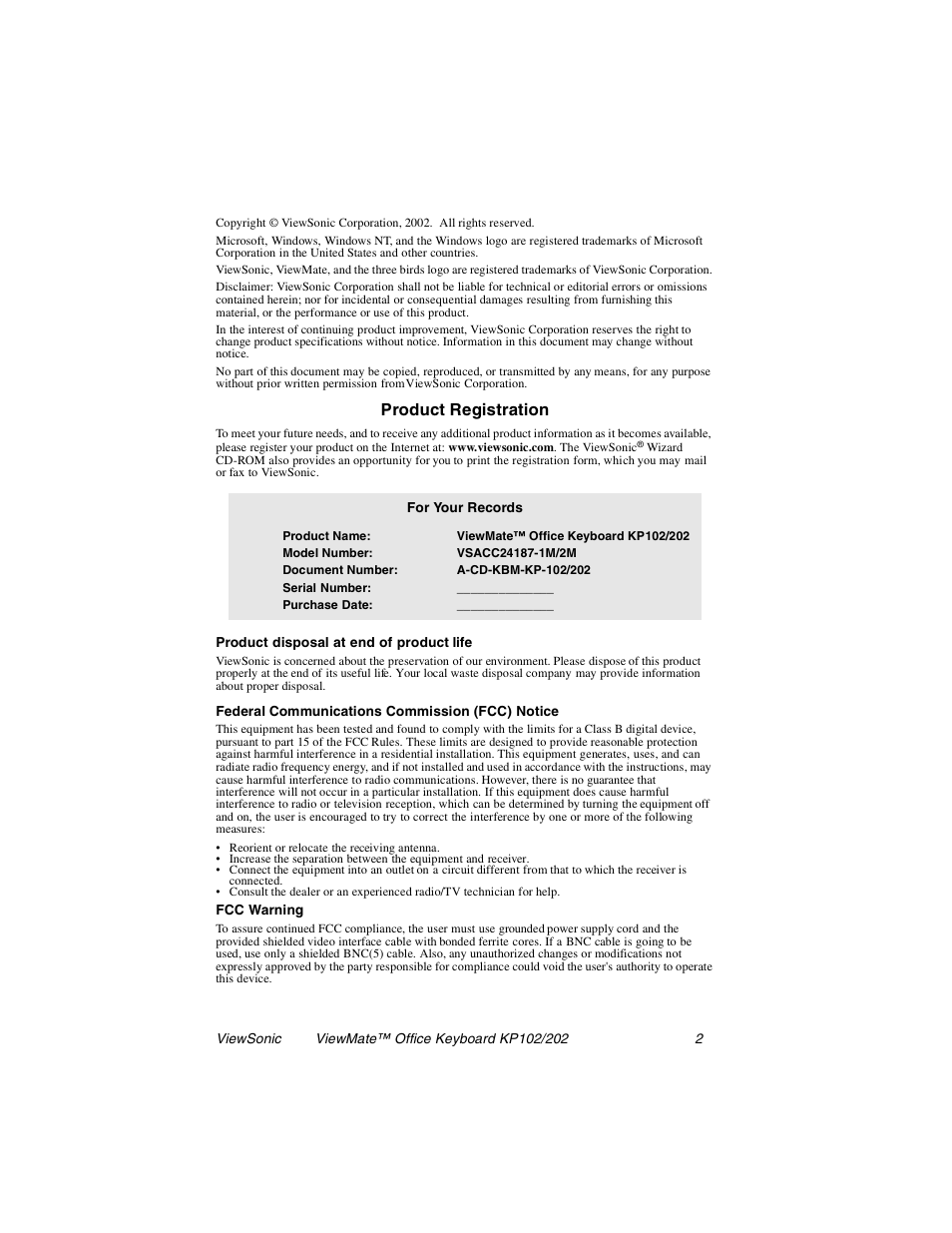 Product registration | VIEWSONIC KP102 User Manual | Page 3 / 13