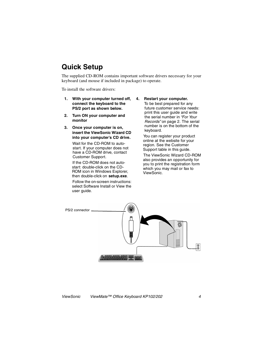 Quick setup | VIEWSONIC KP102 User Manual | Page 5 / 13