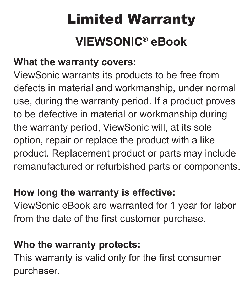 Limited warranty, Viewsonic, Ebook | VIEWSONIC VS13394 User Manual | Page 69 / 73