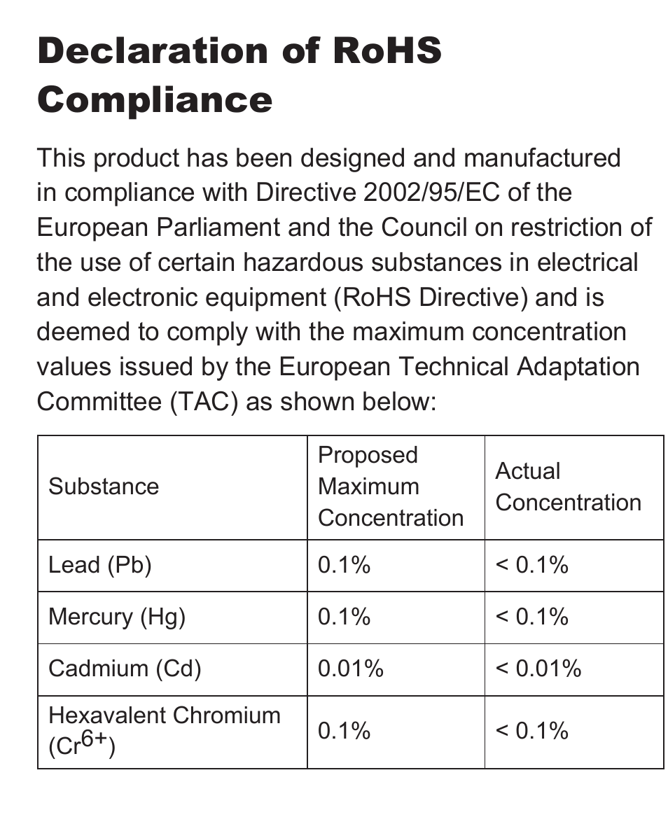 Declaration of rohs compliance | VIEWSONIC VS13394 User Manual | Page 7 / 73