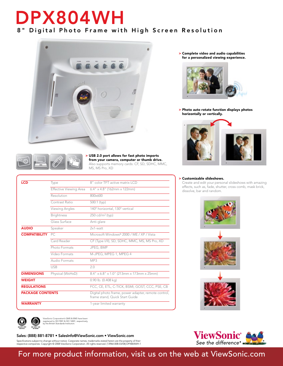 Dpx804wh | VIEWSONIC DPX804WH User Manual | Page 2 / 2
