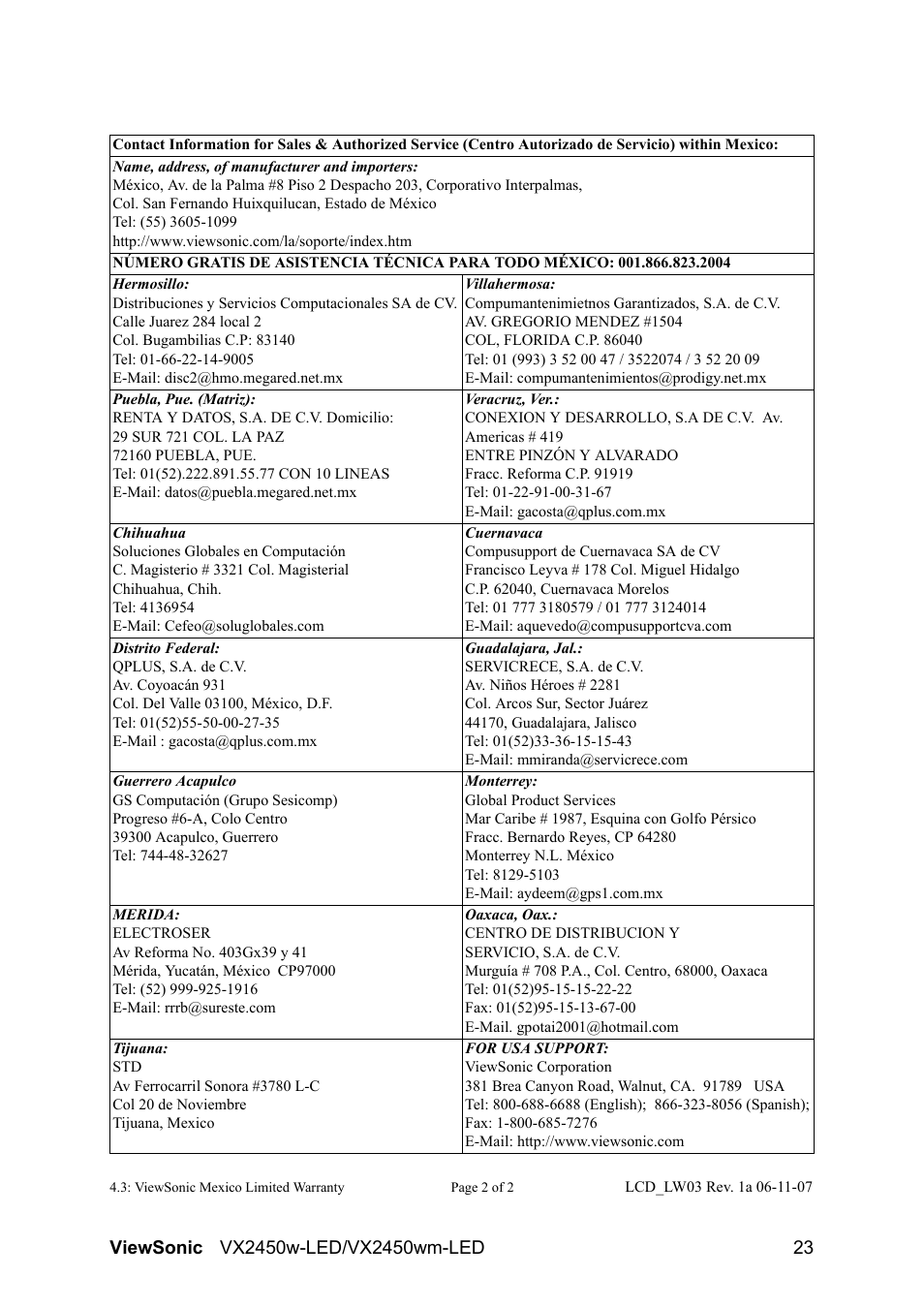 VIEWSONIC VX2450wm-LED User Manual | Page 26 / 27