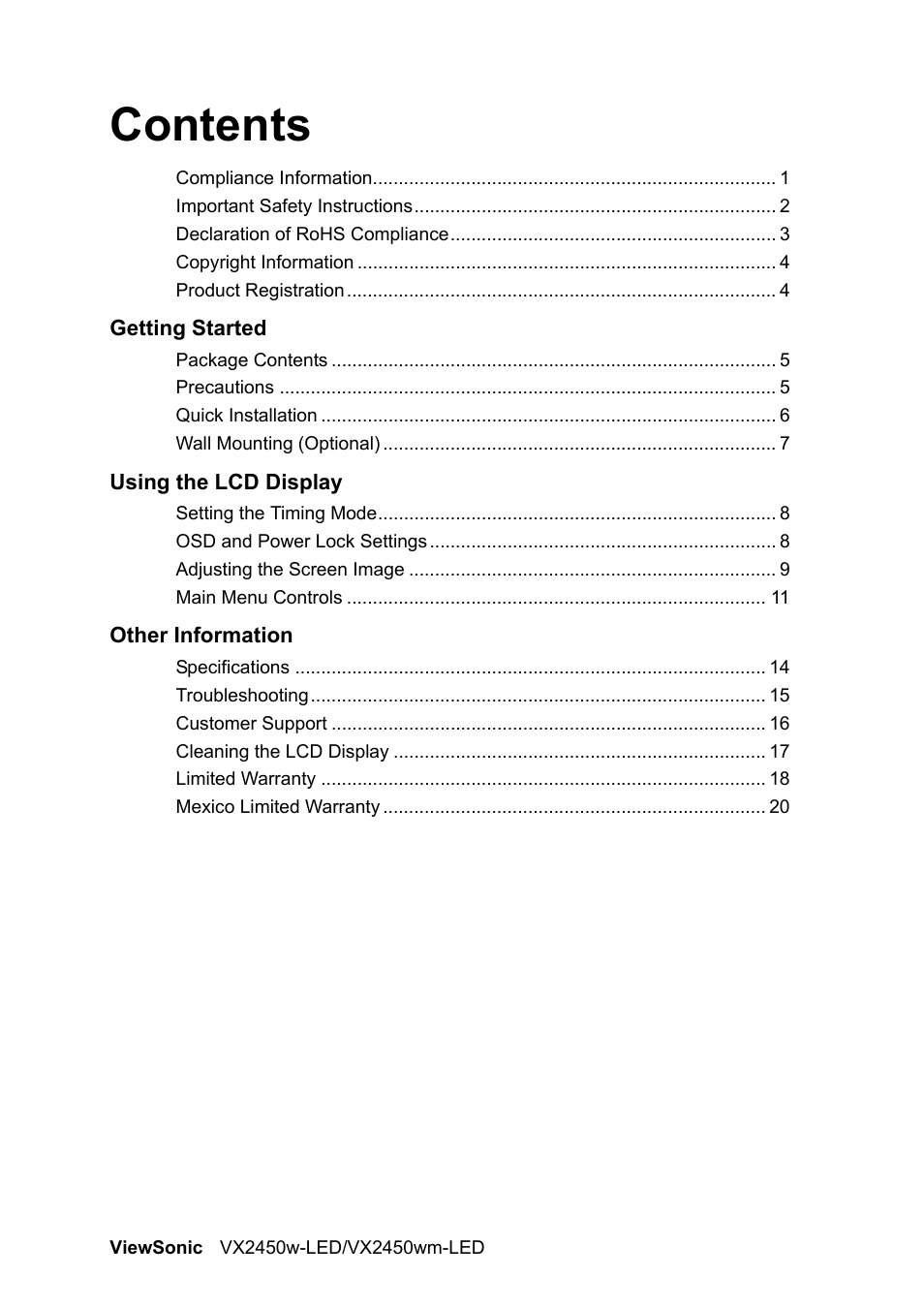 VIEWSONIC VX2450wm-LED User Manual | Page 3 / 27