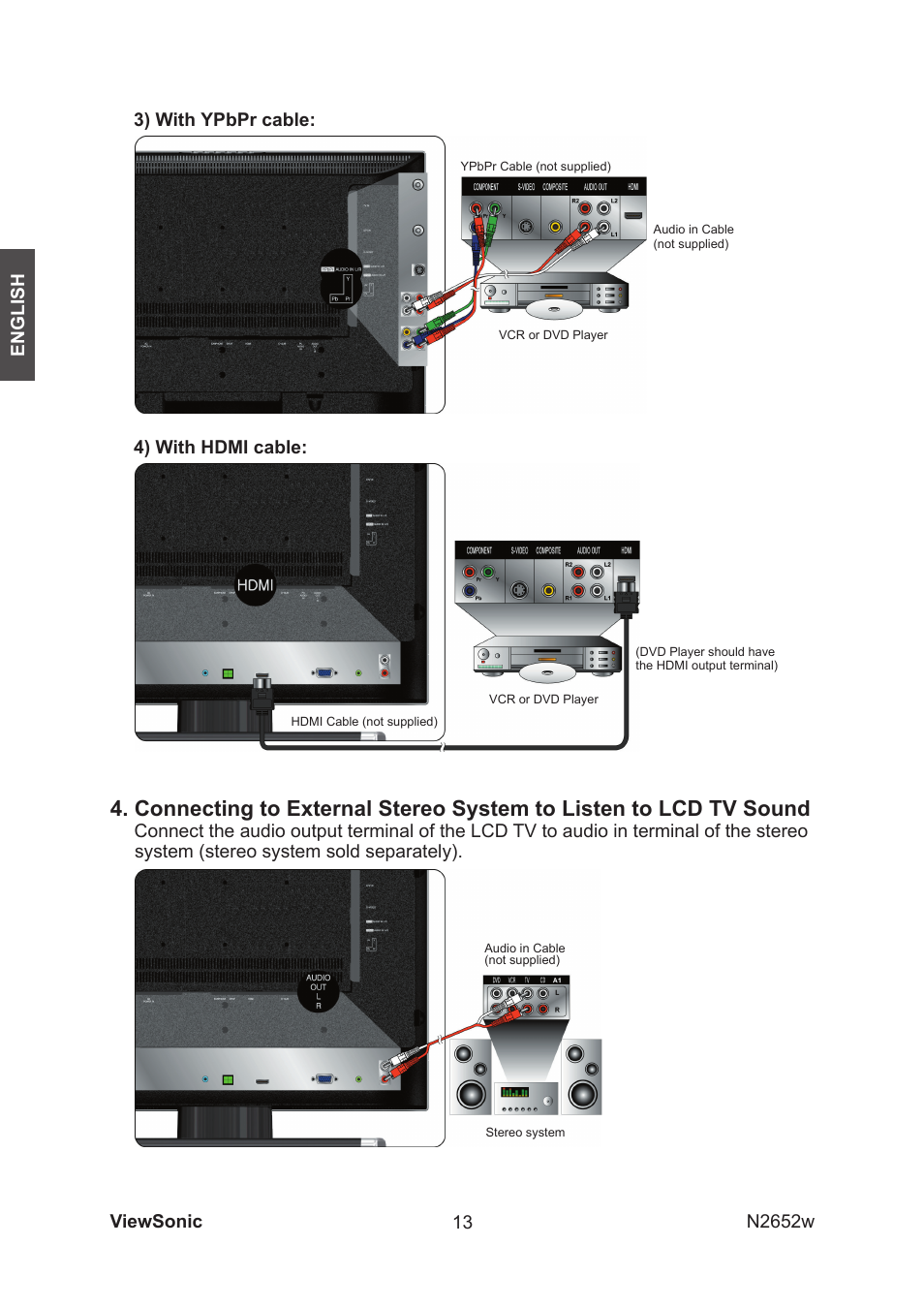 4) with hdmi cable | VIEWSONIC VS11620-1M User Manual | Page 15 / 36