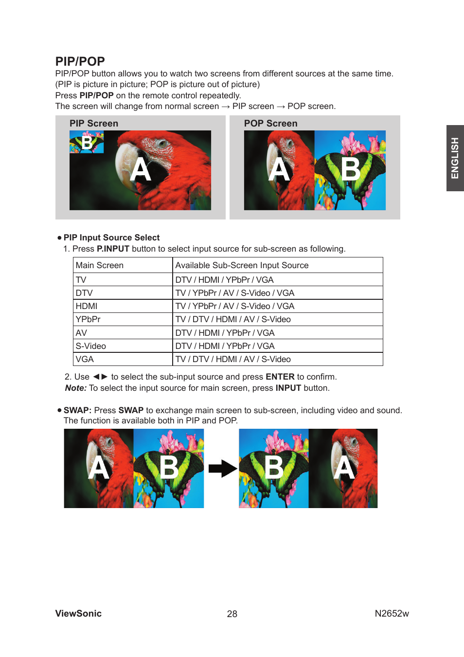 Pip/pop | VIEWSONIC VS11620-1M User Manual | Page 30 / 36