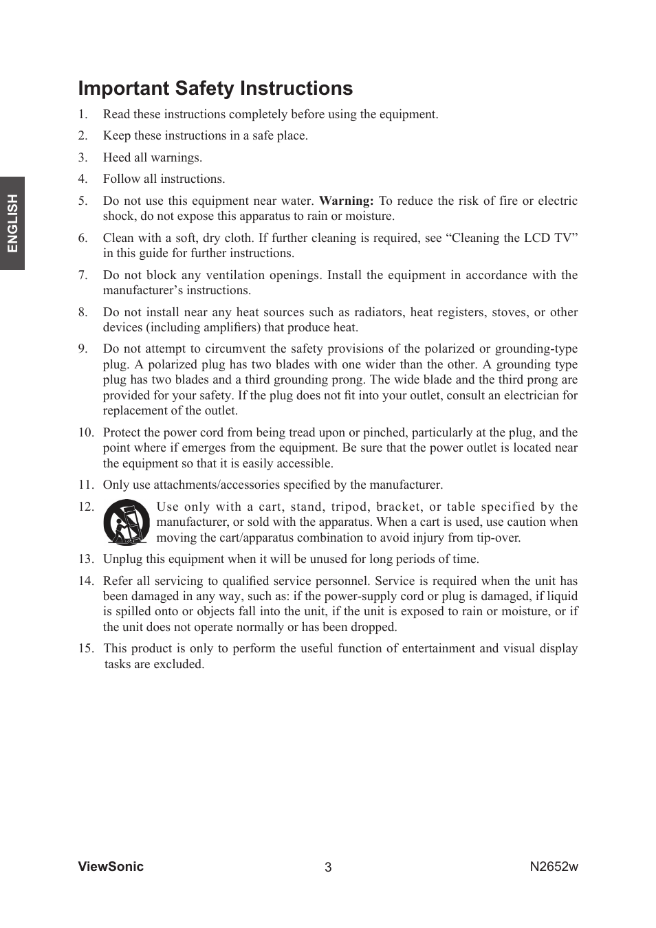 Important safety instructions | VIEWSONIC VS11620-1M User Manual | Page 5 / 36
