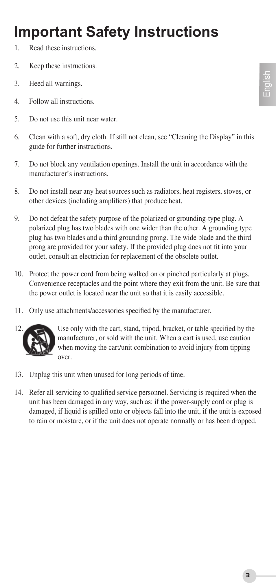 Important safety instructions, English | VIEWSONIC VS12207 User Manual | Page 3 / 12
