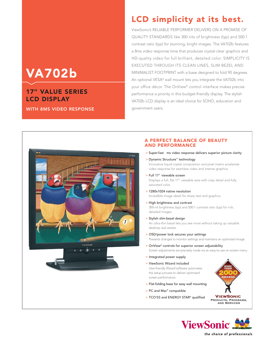VIEWSONIC VA702b17 User Manual | 2 pages