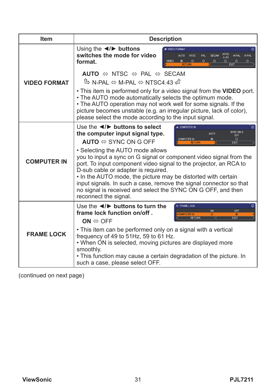 VIEWSONIC PJL7211 User Manual | Page 36 / 71