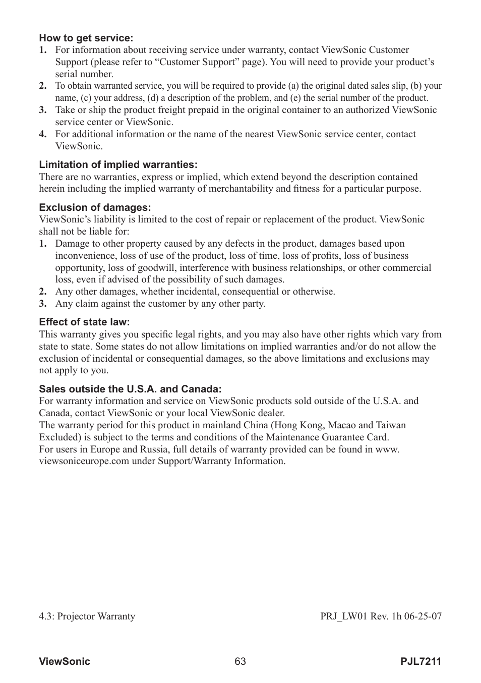 VIEWSONIC PJL7211 User Manual | Page 68 / 71