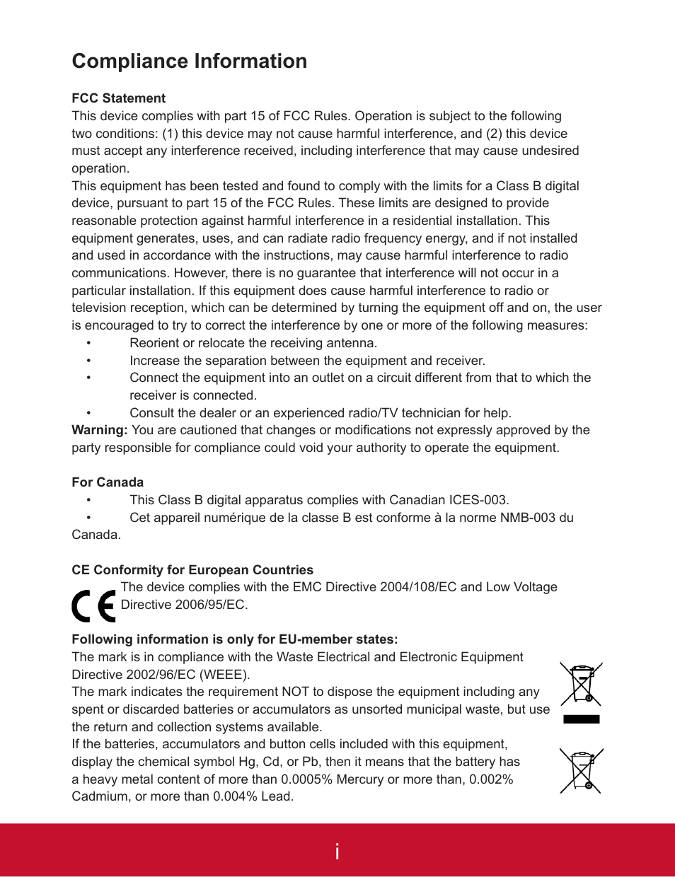 Compliance information | VIEWSONIC VP3D1 User Manual | Page 2 / 18