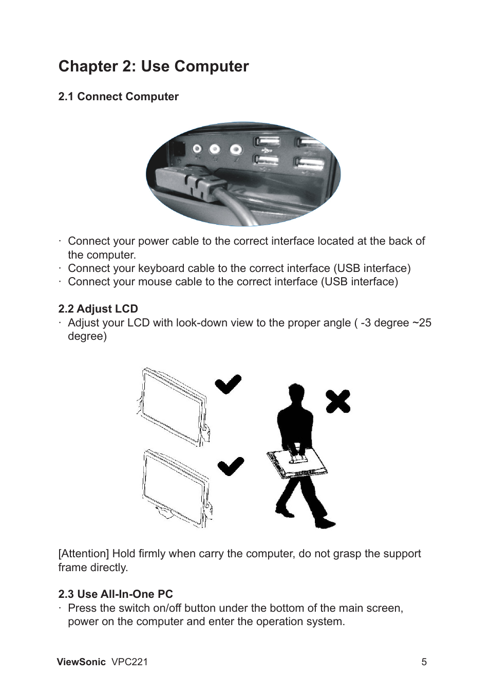 Chapter 2: use computer | VIEWSONIC VS13730 User Manual | Page 10 / 17