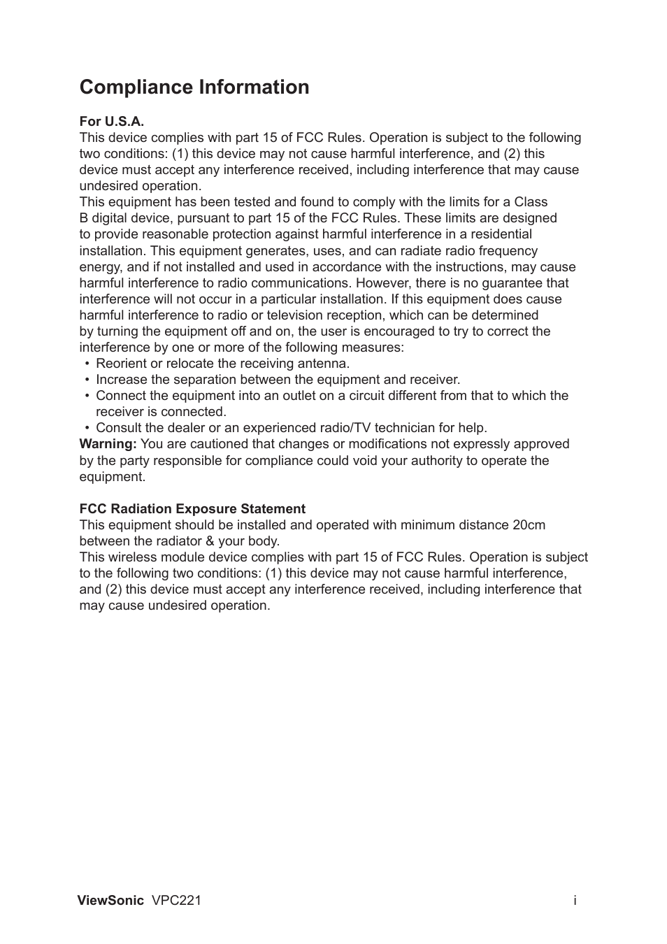 Compliance information | VIEWSONIC VS13730 User Manual | Page 2 / 17