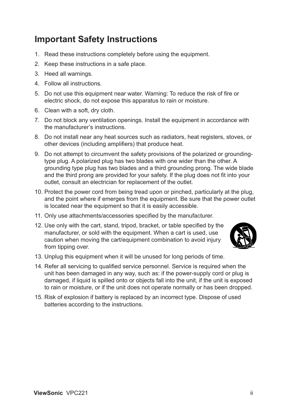 Important safety instructions | VIEWSONIC VS13730 User Manual | Page 3 / 17