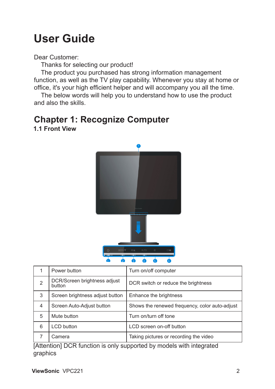 User guide, Chapter 1: recognize computer | VIEWSONIC VS13730 User Manual | Page 7 / 17