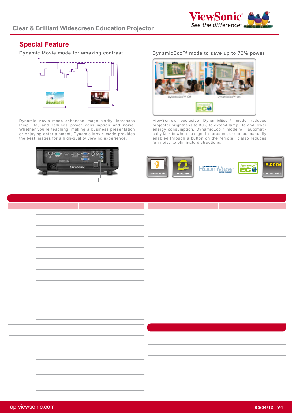 Special feature, Clear & brilliant widescreen education projector | VIEWSONIC Clear & Brilliant Widescreen Education Projector PJD6553W User Manual | Page 2 / 2