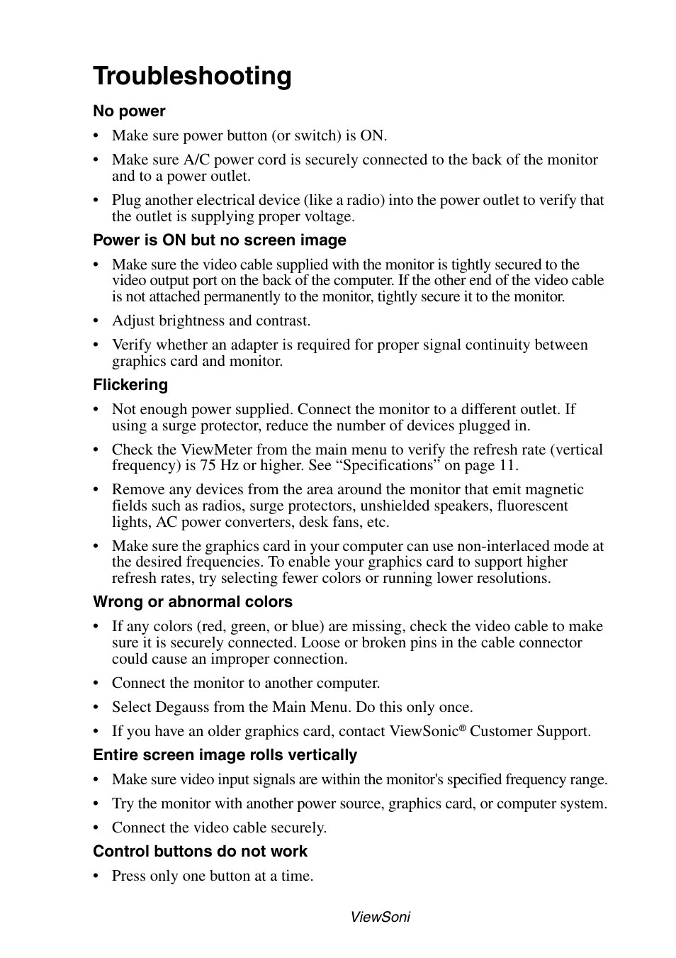 Troubleshooting | VIEWSONIC P95f+ User Manual | Page 13 / 19