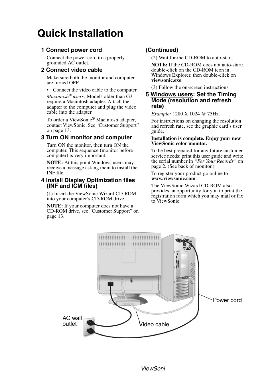 Quick installation | VIEWSONIC P95f+ User Manual | Page 5 / 19