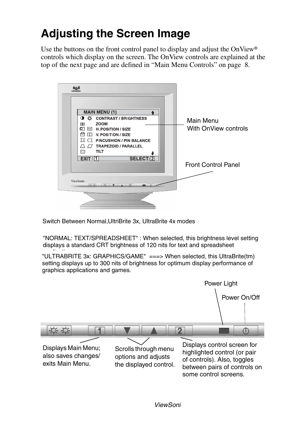 Adjusting the screen image | VIEWSONIC P95f+ User Manual | Page 7 / 19