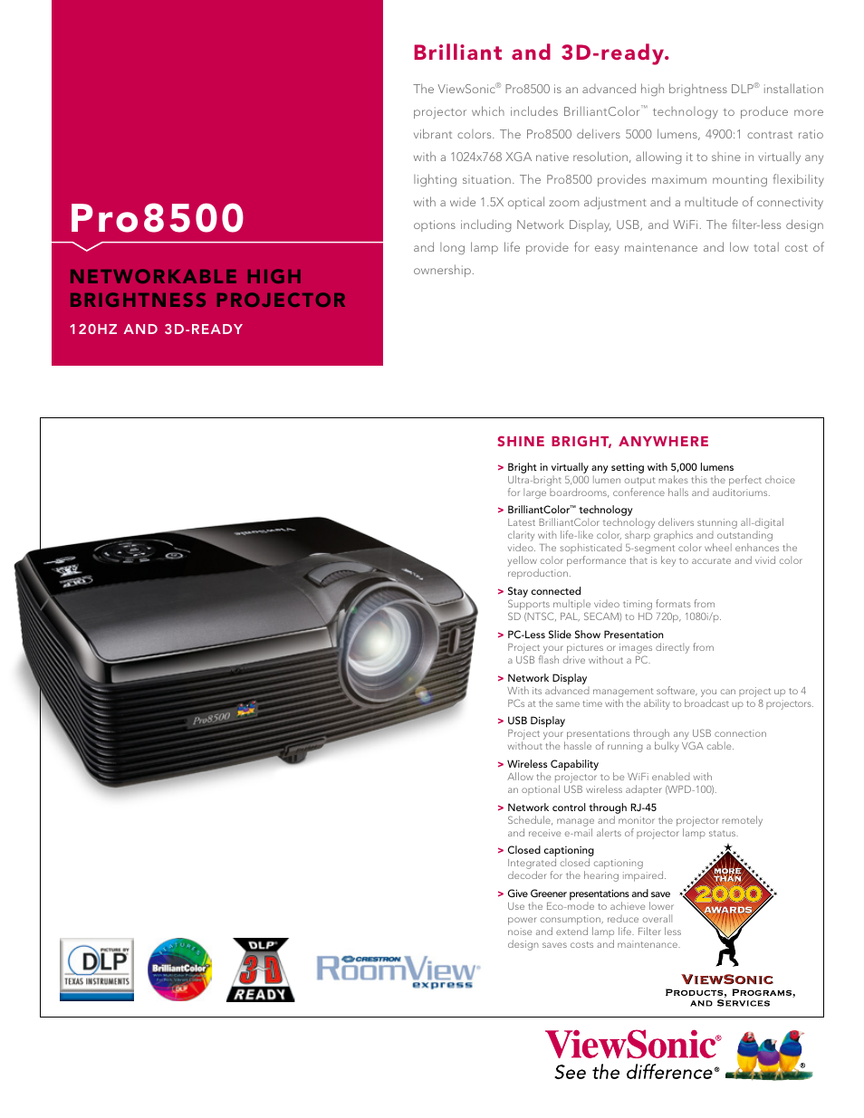 VIEWSONIC PRO8500 User Manual | 2 pages