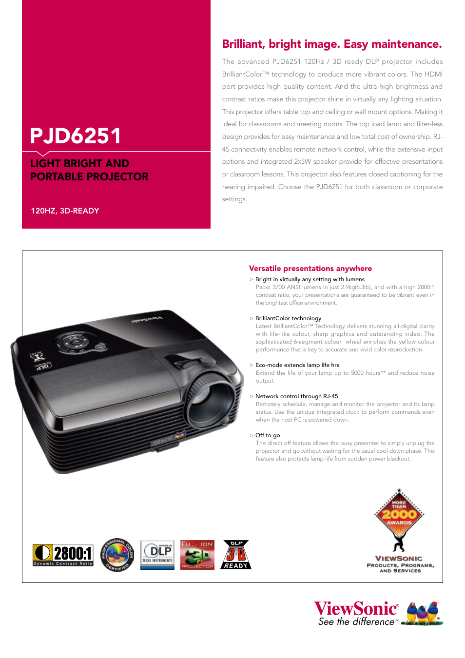 VIEWSONIC Portable Projector PJD6251 User Manual | 2 pages