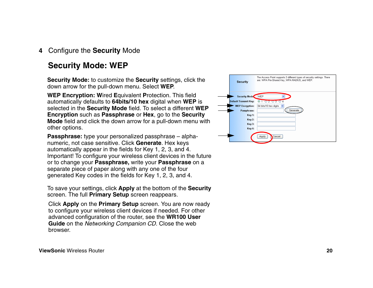 Security mode: wep | VIEWSONIC WR100 User Manual | Page 24 / 66