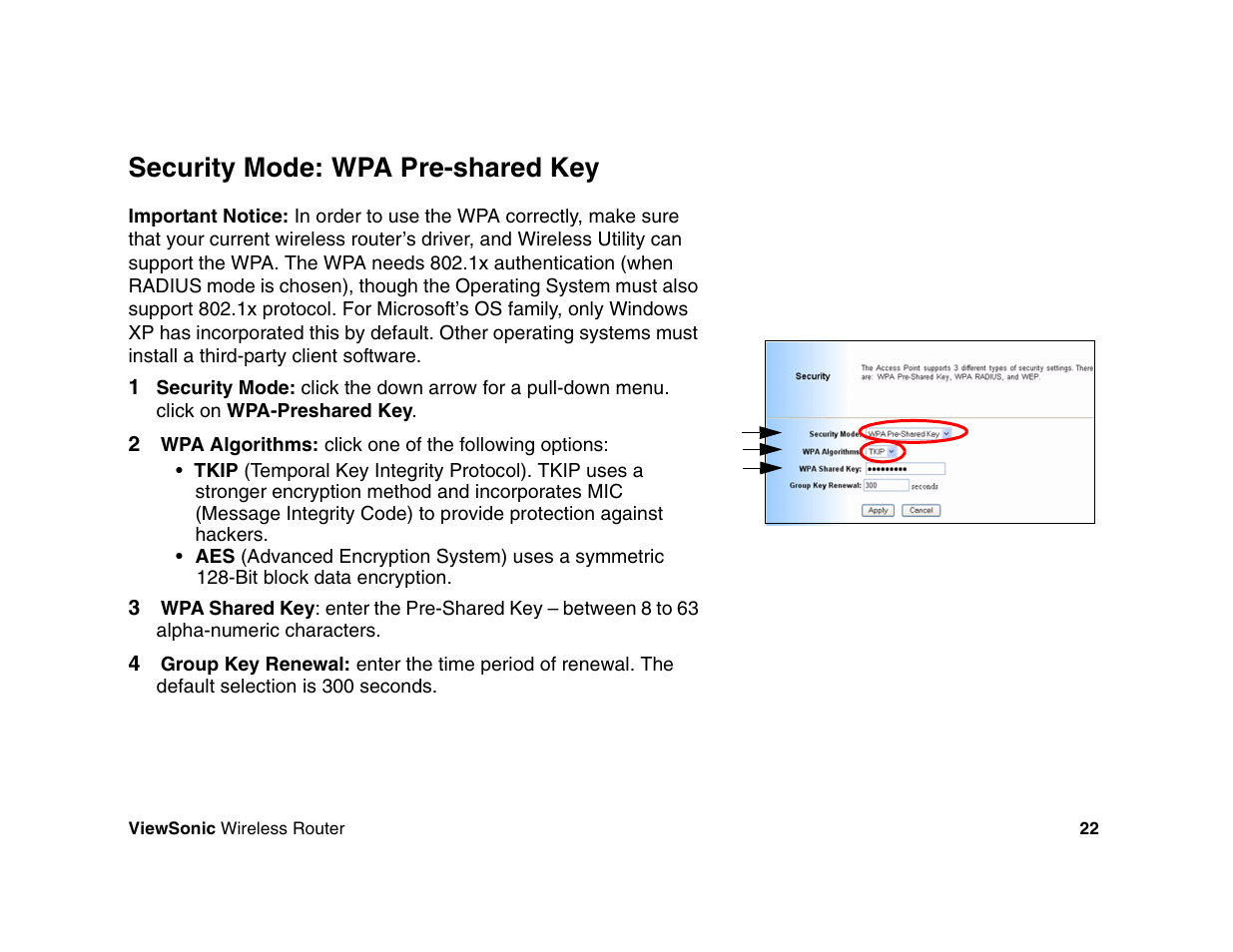 Security mode: wpa pre-shared key | VIEWSONIC WR100 User Manual | Page 26 / 66