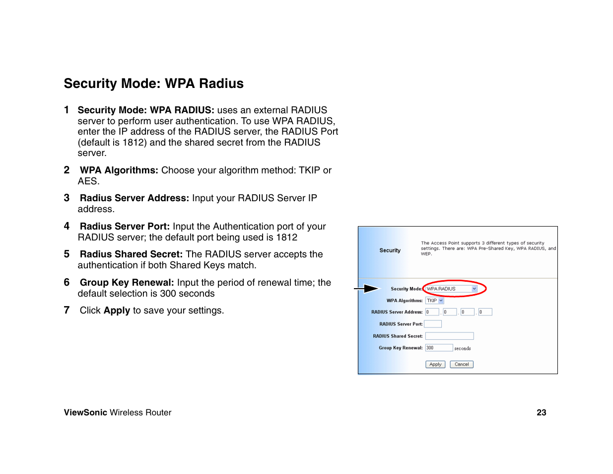 Security mode: wpa radius | VIEWSONIC WR100 User Manual | Page 27 / 66