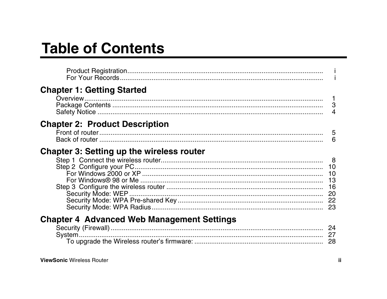 VIEWSONIC WR100 User Manual | Page 3 / 66