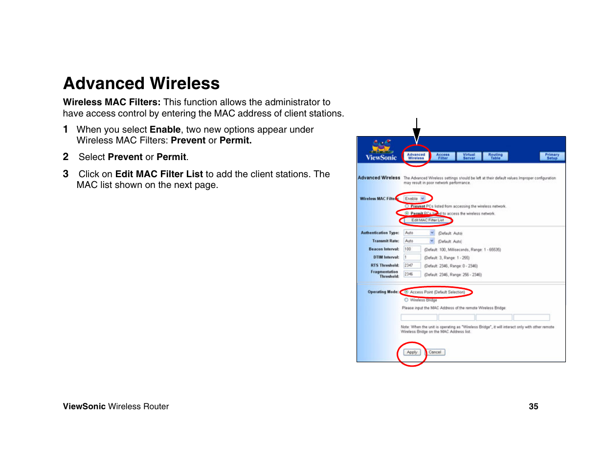 Advanced wireless | VIEWSONIC WR100 User Manual | Page 39 / 66