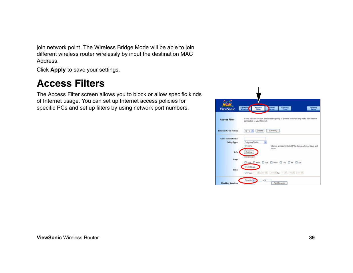Access filters | VIEWSONIC WR100 User Manual | Page 43 / 66